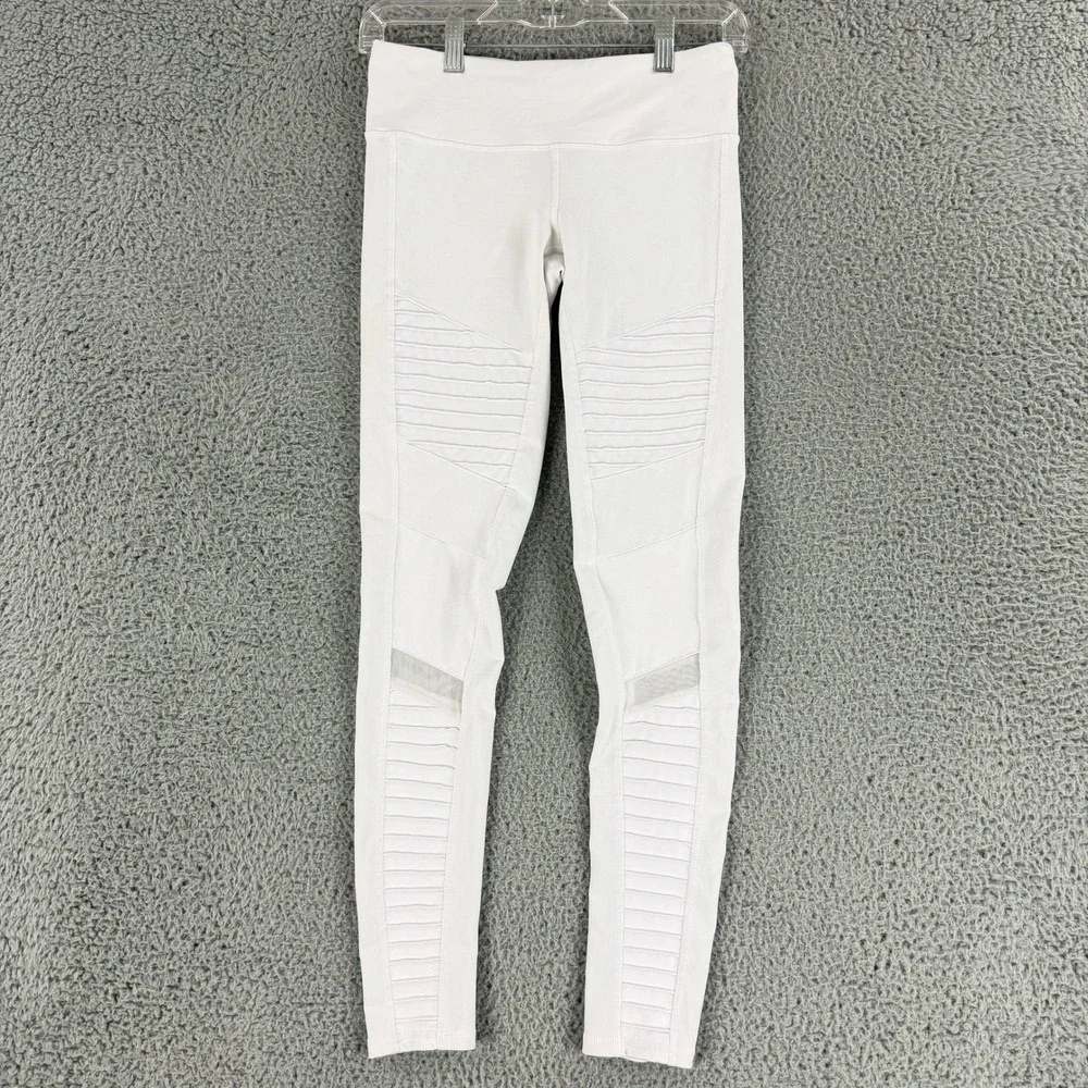 Alo Yoga Moto Leggings Womens Small White Mesh Quilted High Rise Yoga Pants Gym‎